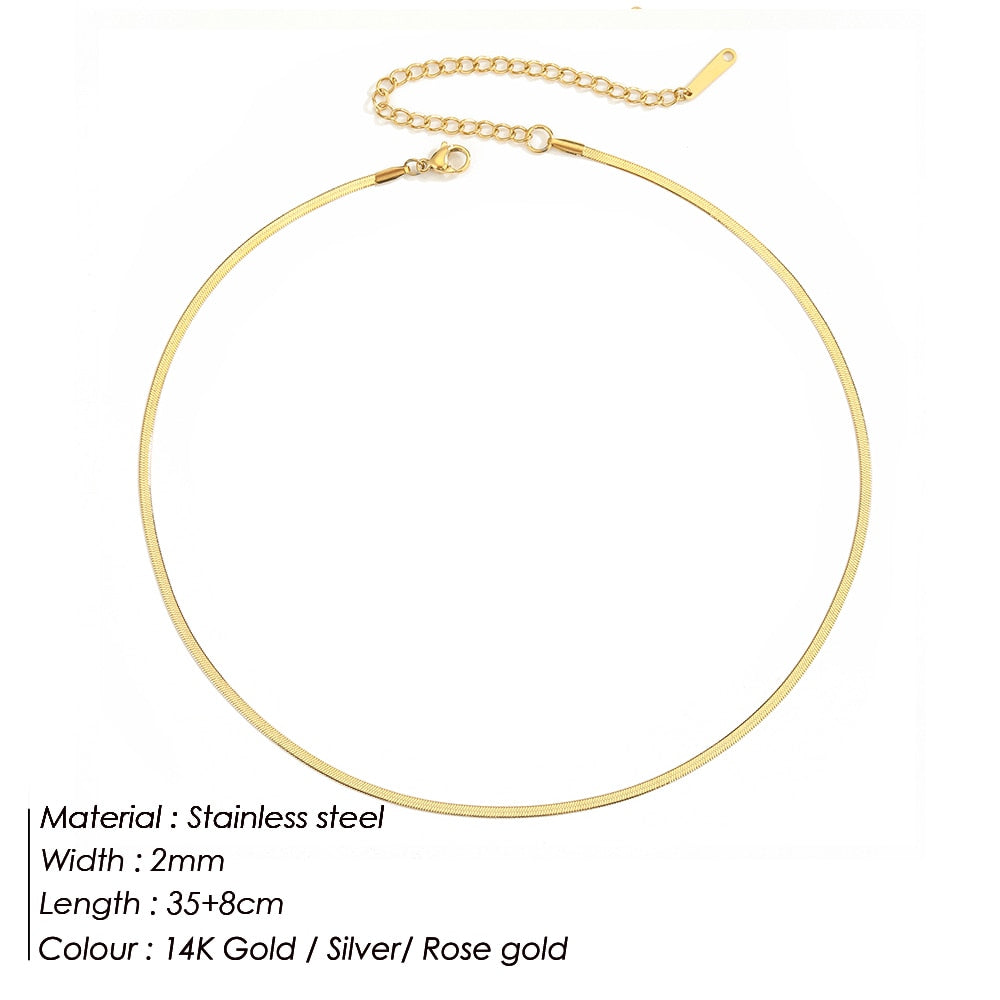 Collar de acero inoxidable dorado estético eManco, gargantilla de cadena de serpiente para mujer, collares para mujer, joyería al por mayor.