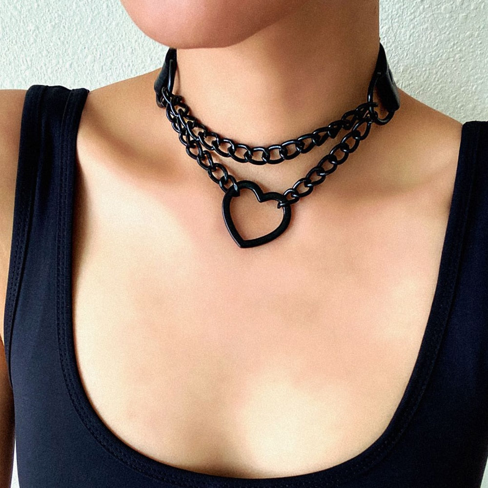 Gargantilla de corazón con cadena, estilo gótico, para niñas, estilo grunge, punk, kawaii, para cosplay, accesorios Harajuku