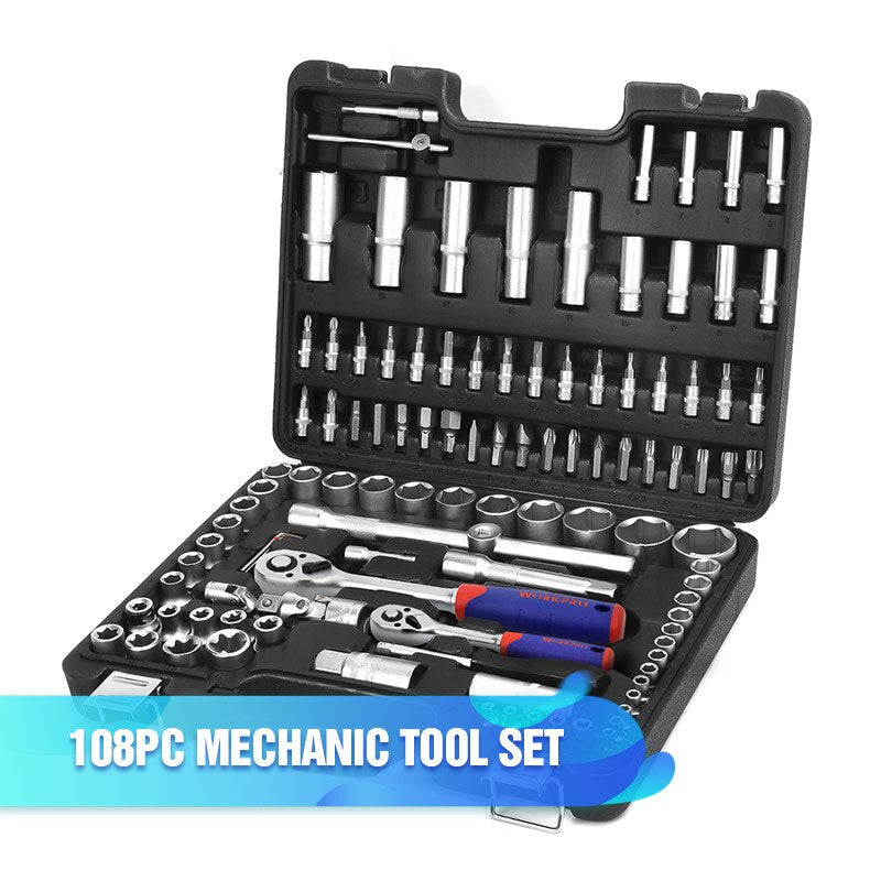 Juego de herramientas WORKPRO, herramientas manuales para reparación de automóviles, llave de carraca, juego de vasos, kits profesionales de herramientas para reparación de bicicletas y automóviles.