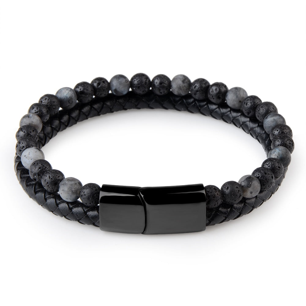 Pulseras de piedra natural, pulsera trenzada de cuero genuino, cierre magnético de acero inoxidable negro, brazaletes de cuentas de ojo de tigre, joyería para hombres