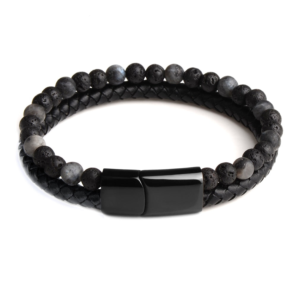 Pulseras de piedra natural, pulsera trenzada de cuero genuino, cierre magnético de acero inoxidable negro, brazaletes de cuentas de ojo de tigre, joyería para hombres