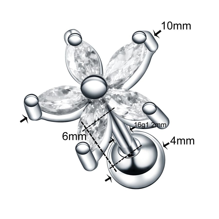 1PC Steel Ear Tragus Cartilage Piercing Crystal Flower Conch Lobe Earrings Barbell Piercing Orelha Ear Stud Helix Sexy Jewelry