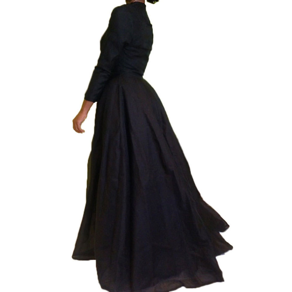 2022 New High Quality Sexy Gothic Lace High Waist Sheer Jacket Long Dress Gown Party Costume Lady Autumn Dress Black
