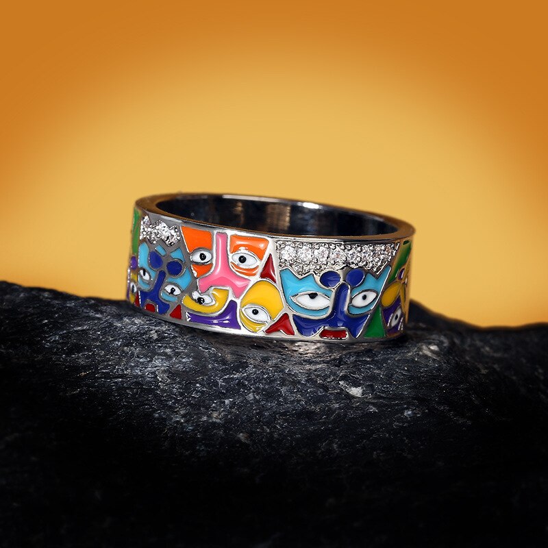 Anillo único de moda para mujer, de plata de ley 925, con circonita blanca, esmaltado a mano, con un gato encantador, joyería de moda para fiestas.