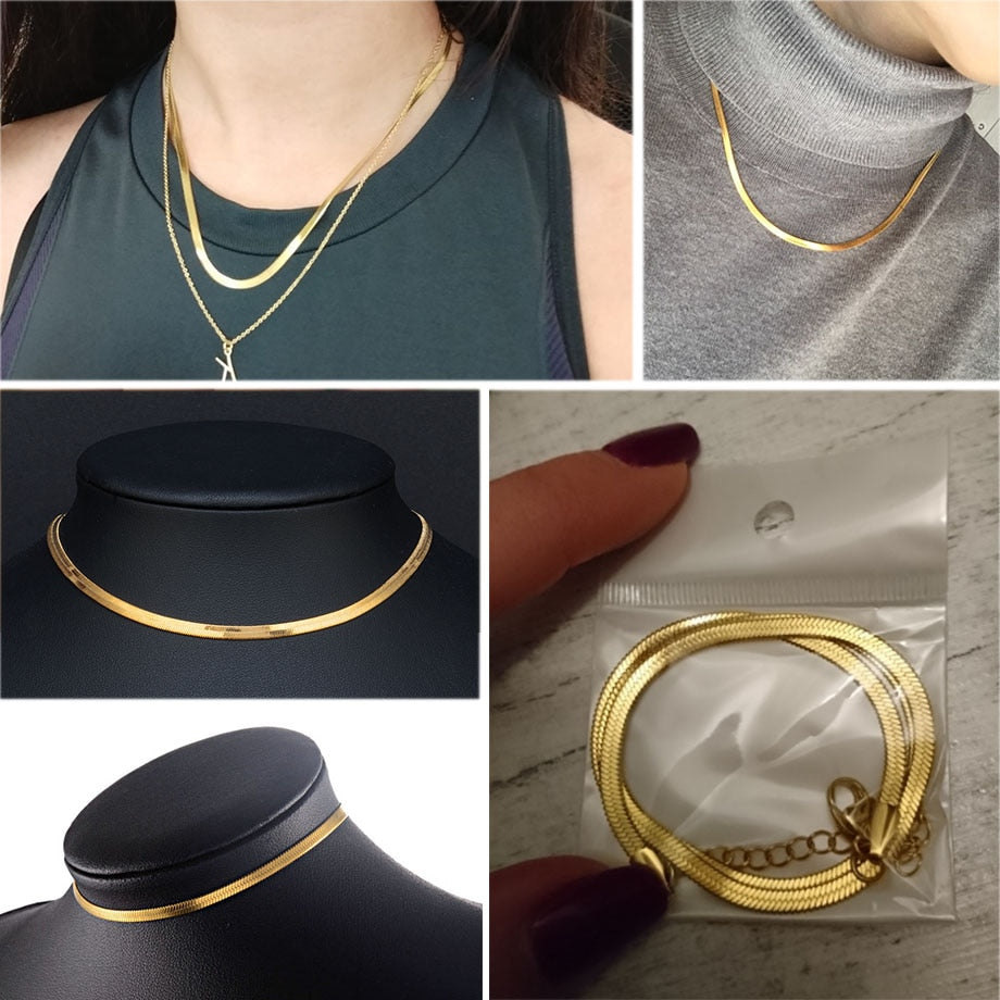 Gargantilla de serpiente de acero inoxidable de 35+5 cm, color dorado y plateado, de alta calidad, para mujer, 2019