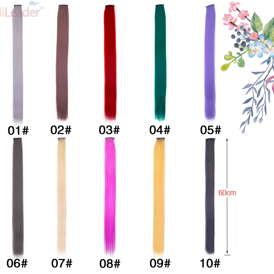 Alileader Clip On Hair Extension 57Color Ombre Straight Hair Extension Clip In Hairpieces High Temperature Faber Hair Pieces
