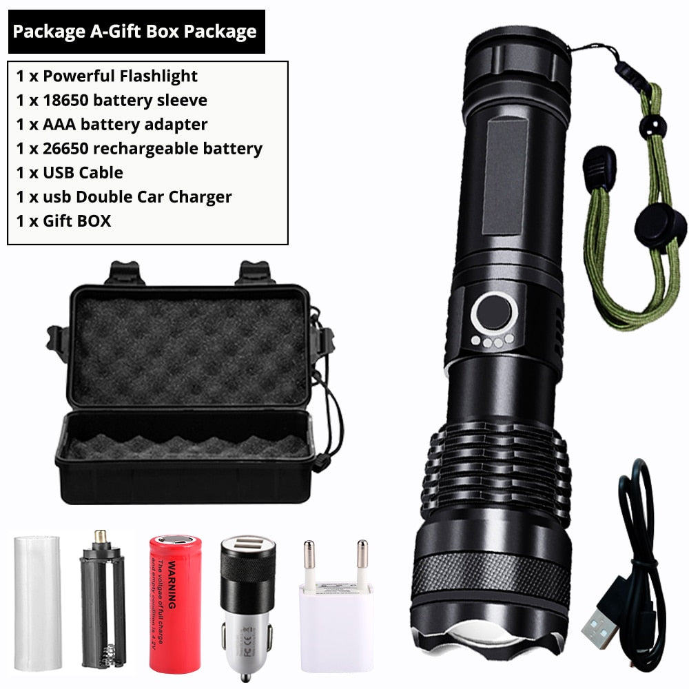 Most Powerful xhp50 LED Flashlight usb Rechargeable 18650 Zoom Aluminum Alloy led torch Best Camping, Outdoor & Emergency use