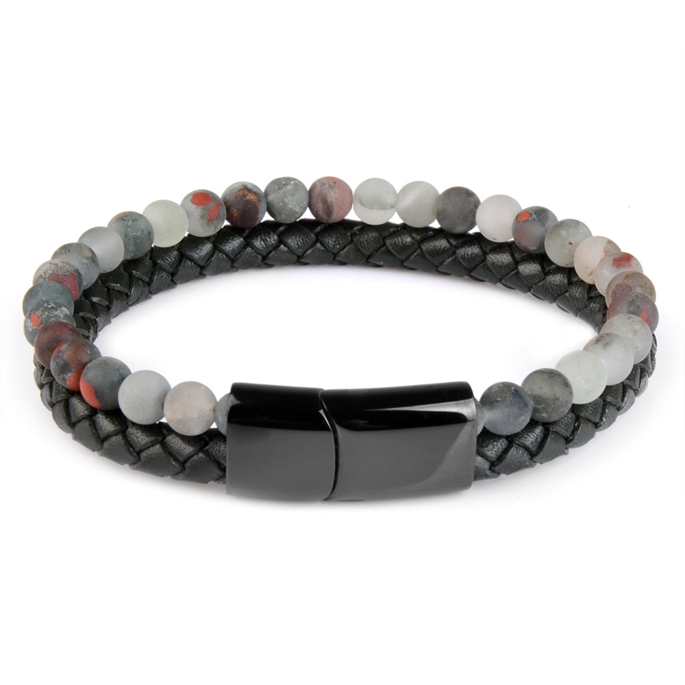 Pulseras de piedra natural, pulsera trenzada de cuero genuino, cierre magnético de acero inoxidable negro, brazaletes de cuentas de ojo de tigre, joyería para hombres