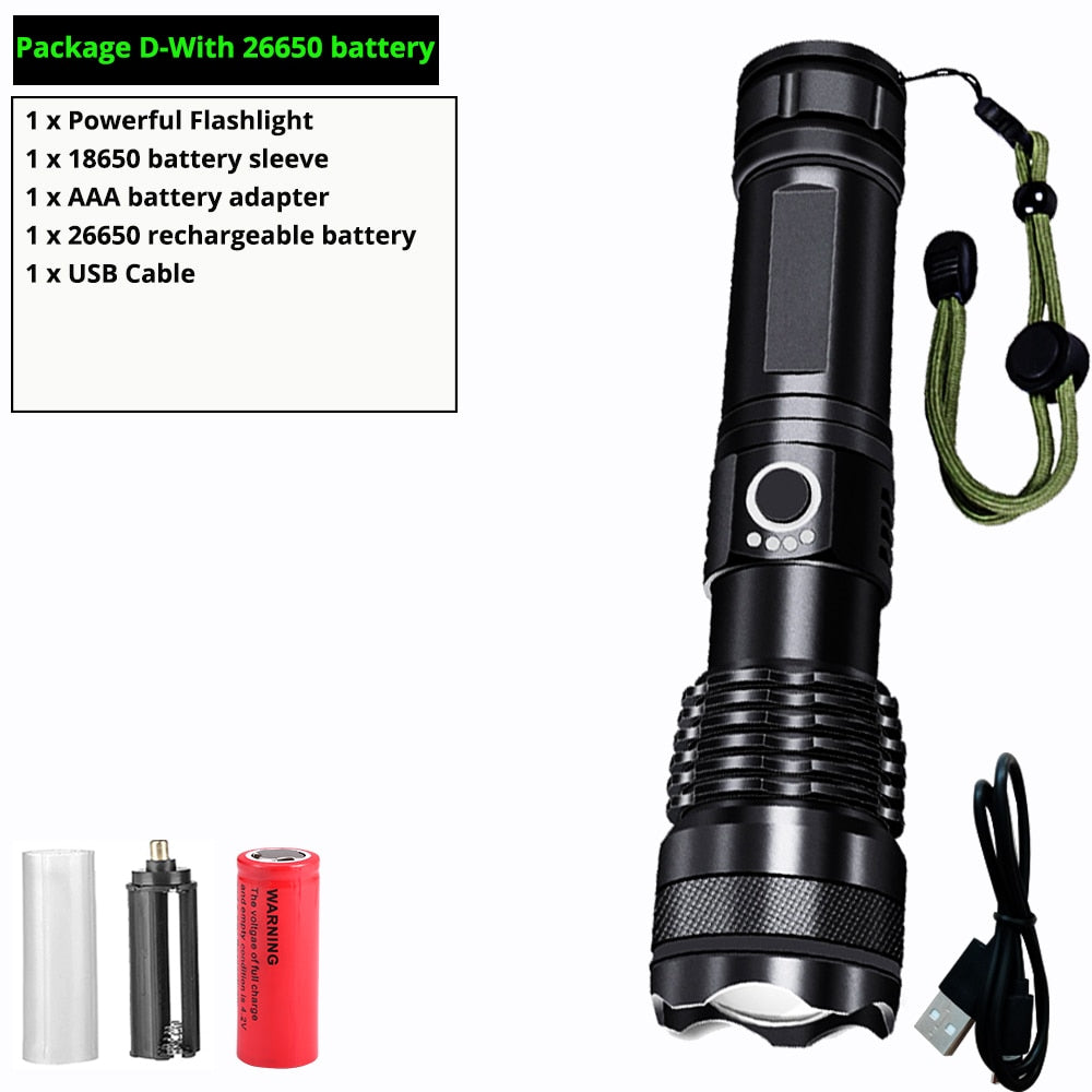 Most Powerful xhp50 LED Flashlight usb Rechargeable 18650 Zoom Aluminum Alloy led torch Best Camping, Outdoor & Emergency use