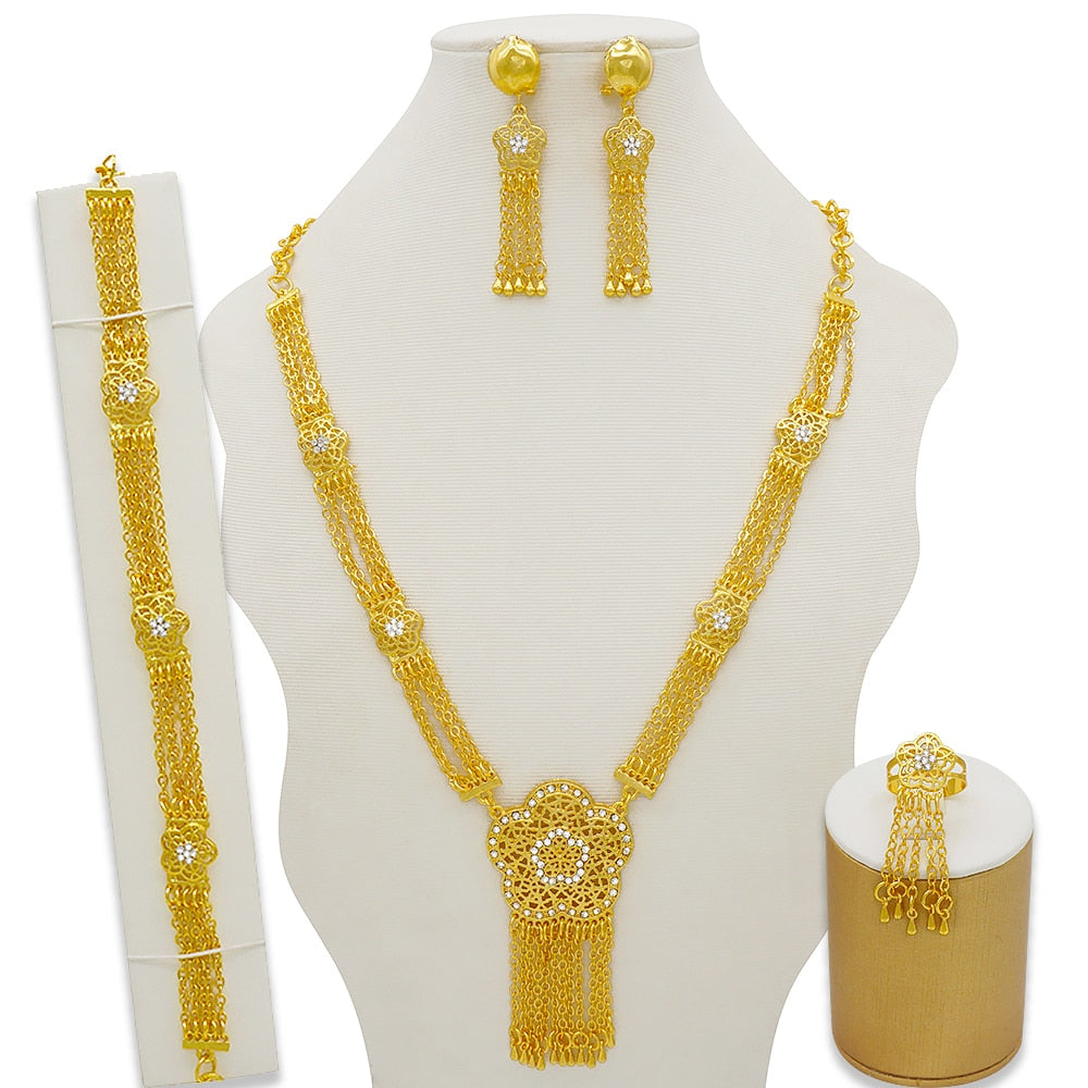 Conjuntos de joyas de Dubái, collar y pendientes de oro para mujer, africanos, franceses, bodas, fiestas, joyas de 24 quilates, regalos nupciales etíopes.