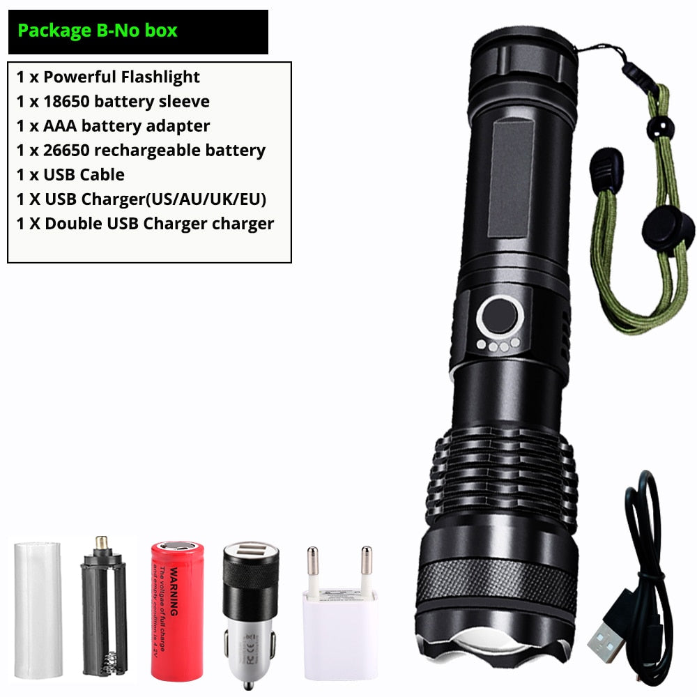 Most Powerful xhp50 LED Flashlight usb Rechargeable 18650 Zoom Aluminum Alloy led torch Best Camping, Outdoor & Emergency use