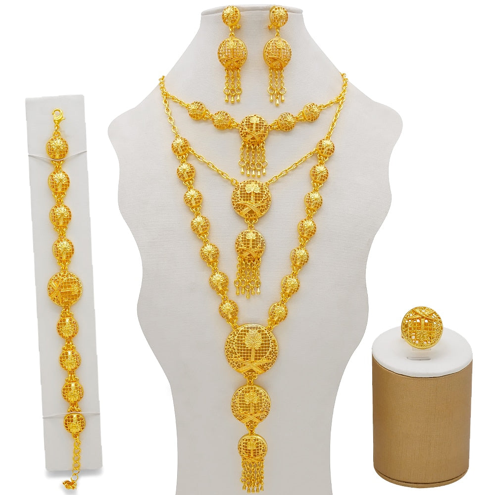 Conjuntos de joyas de Dubái, collar y pendientes de oro para mujer, africanos, franceses, bodas, fiestas, joyas de 24 quilates, regalos nupciales etíopes.