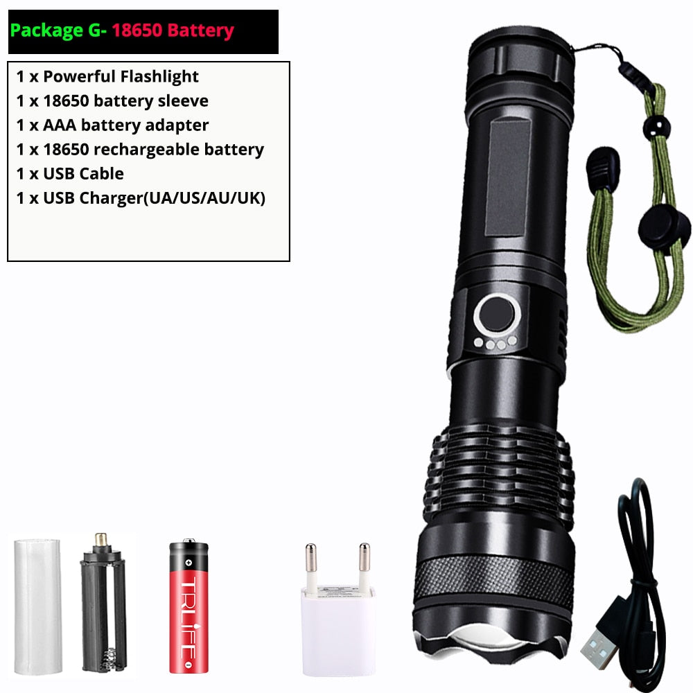 Most Powerful xhp50 LED Flashlight usb Rechargeable 18650 Zoom Aluminum Alloy led torch Best Camping, Outdoor & Emergency use