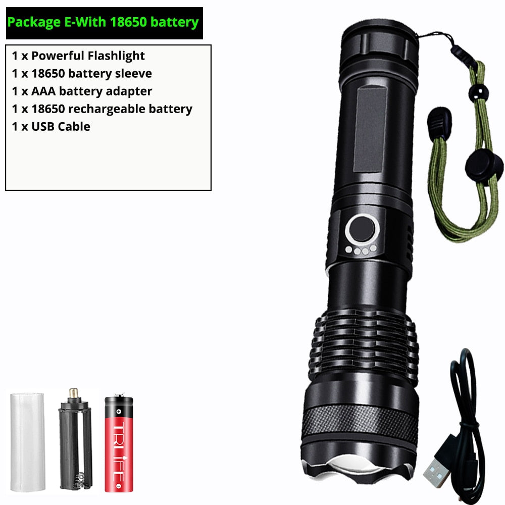 Most Powerful xhp50 LED Flashlight usb Rechargeable 18650 Zoom Aluminum Alloy led torch Best Camping, Outdoor & Emergency use