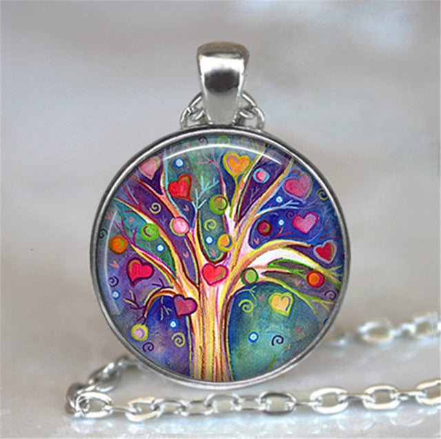 Collar y colgante con cabujón de cristal del árbol de la vida, joyería vintage, gargantilla de cadena con dijes, joyería Steampunk, regalo para mujer