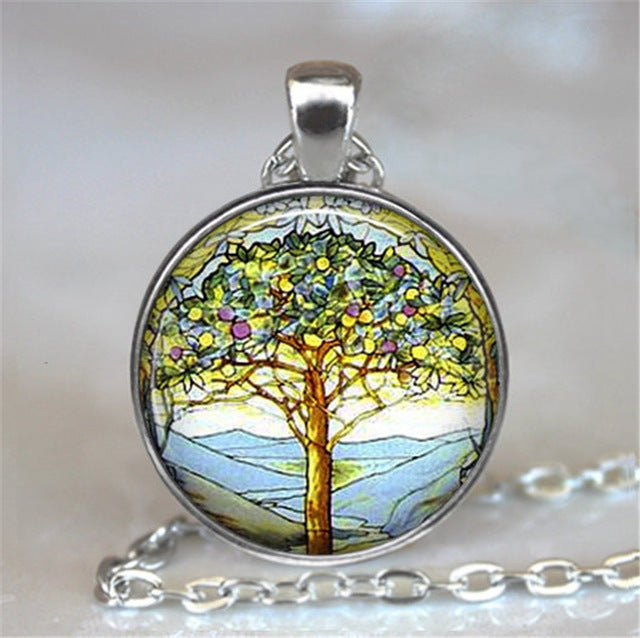 Collar y colgante con cabujón de cristal del árbol de la vida, joyería vintage, gargantilla de cadena con dijes, joyería Steampunk, regalo para mujer