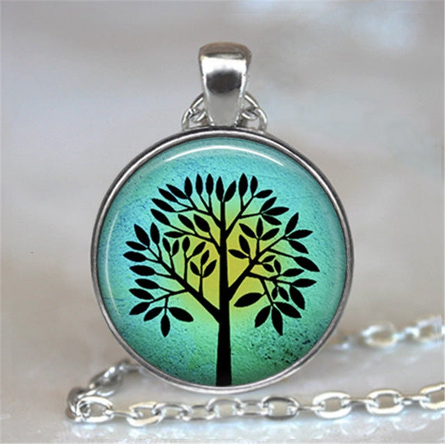 Collar y colgante con cabujón de cristal del árbol de la vida, joyería vintage, gargantilla de cadena con dijes, joyería Steampunk, regalo para mujer