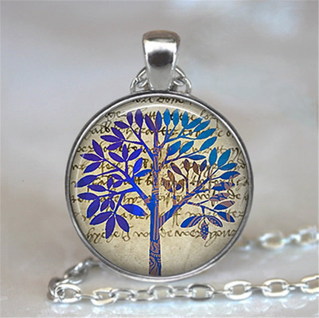 Collar y colgante con cabujón de cristal del árbol de la vida, joyería vintage, gargantilla de cadena con dijes, joyería Steampunk, regalo para mujer