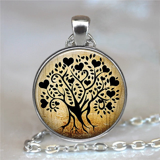 Collar y colgante con cabujón de cristal del árbol de la vida, joyería vintage, gargantilla de cadena con dijes, joyería Steampunk, regalo para mujer