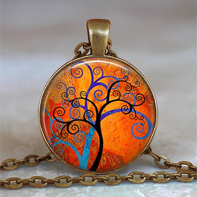 Collar y colgante con cabujón de cristal del árbol de la vida, joyería vintage, gargantilla de cadena con dijes, joyería Steampunk, regalo para mujer
