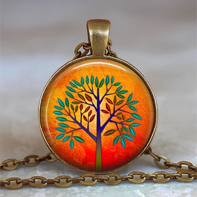 Collar y colgante con cabujón de cristal del árbol de la vida, joyería vintage, gargantilla de cadena con dijes, joyería Steampunk, regalo para mujer