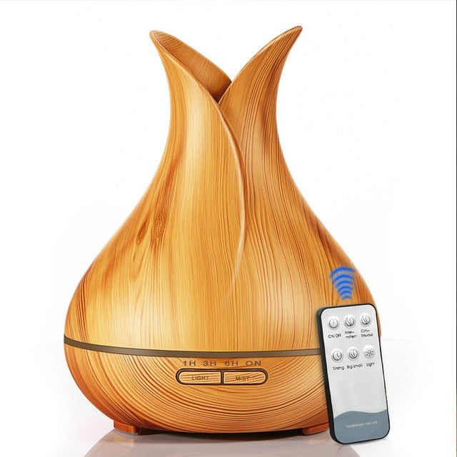 400 ml Ultrasonic Air Humidifier Aroma Essential Oil Diffuser with Wood Grain 7 Color Changing LED Lights for Office Home