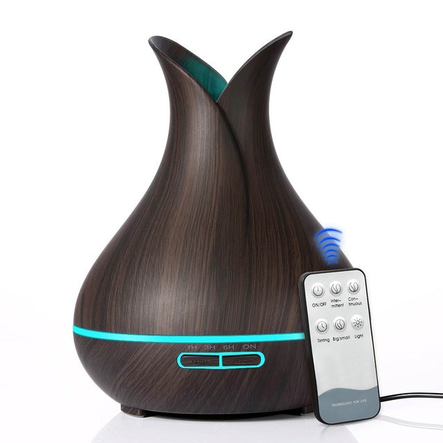 400 ml Ultrasonic Air Humidifier Aroma Essential Oil Diffuser with Wood Grain 7 Color Changing LED Lights for Office Home