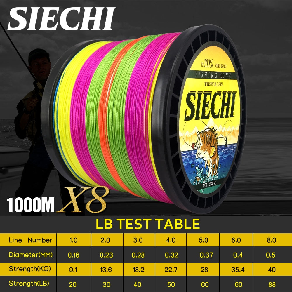 SIECHI 8 Strands 1000M 500M 300M PE Braided Fishing Line tresse peche Saltwater Fishing Weave Superior Extreme Super Strong