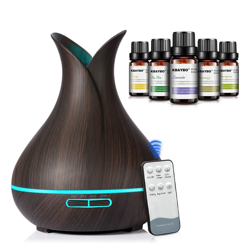 400 ml Ultrasonic Air Humidifier Aroma Essential Oil Diffuser with Wood Grain 7 Color Changing LED Lights for Office Home