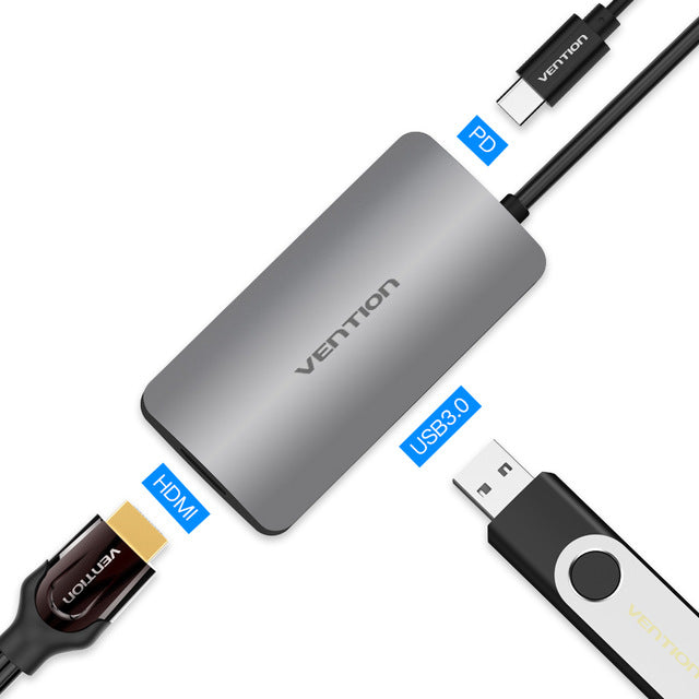 Vention Thunderbolt 3 Dock USB-C Hub Type C to HDMI USB 3.0 RJ45 Adapter for MacBook Samsung S8/S9 Huawei P20 Pro usb c Adapter