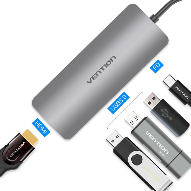 Vention Thunderbolt 3 Dock USB-C Hub Type C to HDMI USB 3.0 RJ45 Adapter for MacBook Samsung S8/S9 Huawei P20 Pro usb c Adapter