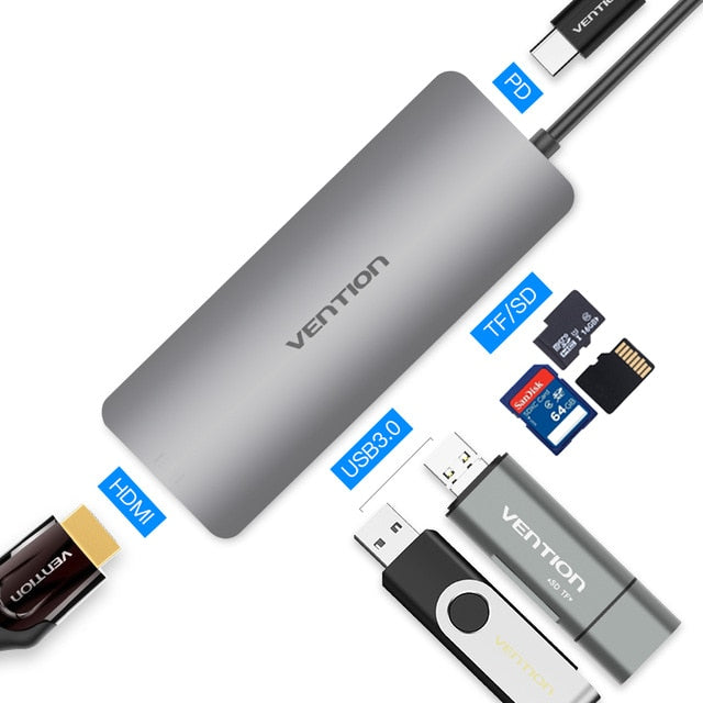 Vention Thunderbolt 3 Dock USB-C Hub Type C to HDMI USB 3.0 RJ45 Adapter for MacBook Samsung S8/S9 Huawei P20 Pro usb c Adapter