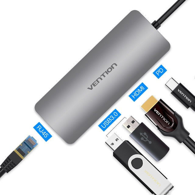 Vention Thunderbolt 3 Dock USB-C Hub Type C to HDMI USB 3.0 RJ45 Adapter for MacBook Samsung S8/S9 Huawei P20 Pro usb c Adapter