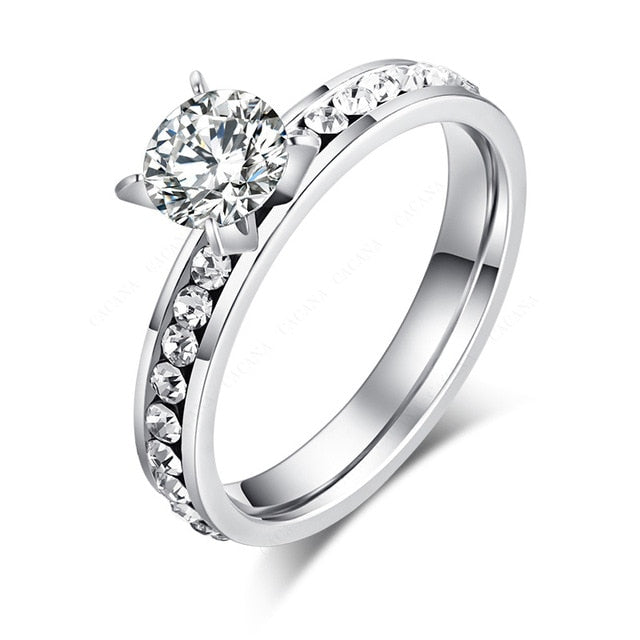 CACANA Stainless Steel Rings For Women Circle CZ Personalized Custom Fashion Jewelry