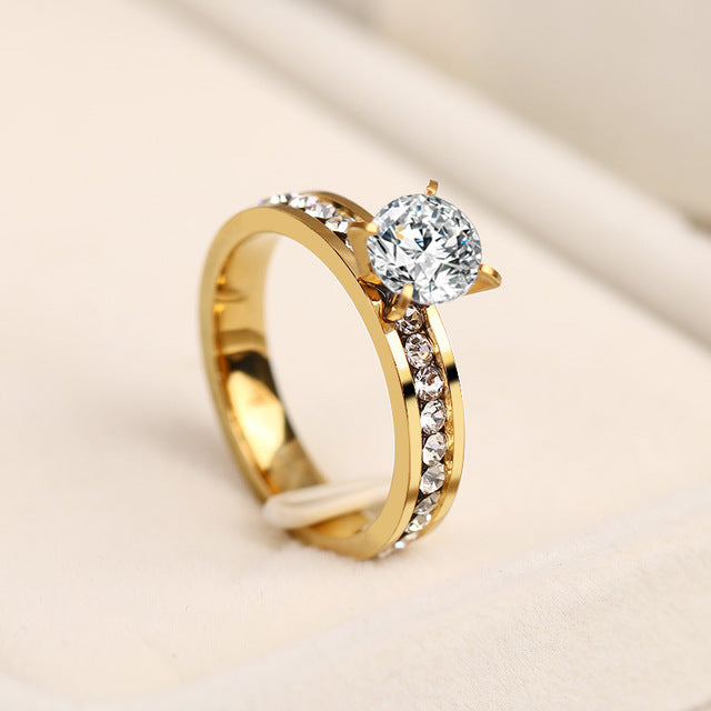 CACANA Stainless Steel Rings For Women Circle CZ Personalized Custom Fashion Jewelry