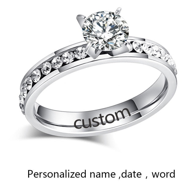 CACANA Stainless Steel Rings For Women Circle CZ Personalized Custom Fashion Jewelry