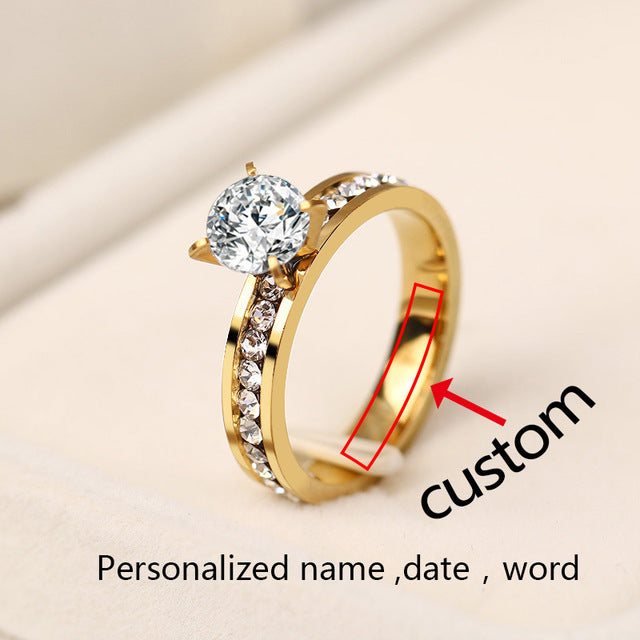 CACANA Stainless Steel Rings For Women Circle CZ Personalized Custom Fashion Jewelry