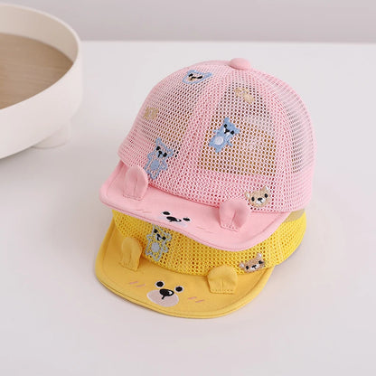 Baby Summer Sunshade Hat Full Mesh Breathable Toddler Baseball Hat Cartoon Bear Kids Soft Edge Duck Tongue Cap Children Visors