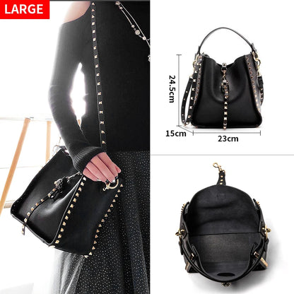 Genuine Leather Bags Women Rivet Crossbody Bags Women Causal Messenger Shoulder Bag Luxury Handbags Brands Designer Famous Bags
