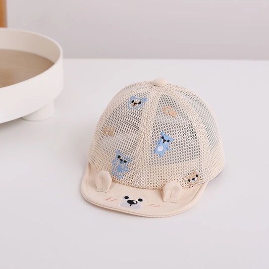 Baby Summer Sunshade Hat Full Mesh Breathable Toddler Baseball Hat Cartoon Bear Kids Soft Edge Duck Tongue Cap Children Visors