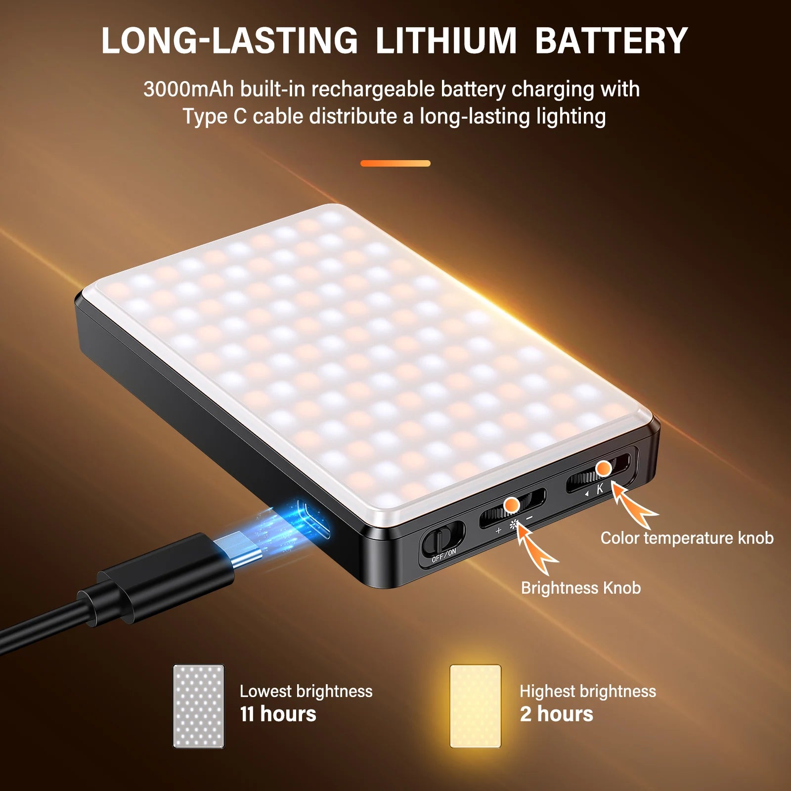 ST-120 LED Video Light Fill Light Rechargeable 3000 Mah Ajusted 3 Light Modes CRI95 Portable Mini Selfie Light 2500-9000K