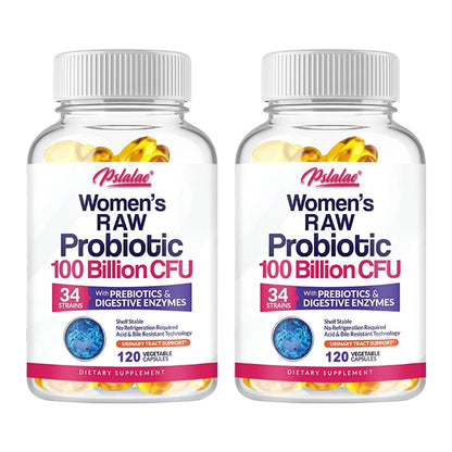 Probióticos crudos para mujeres - 100 mil millones de UFC, con prebióticos y enzimas digestivas - Favorecen la digestión y la salud intestinal - 120 cápsulas