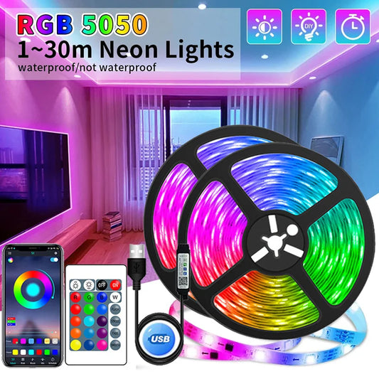 Tira de luces LED USB con control por aplicación que cambia de color, luz LED RGB 5050, cinta flexible para decoración de habitaciones, diodo de retroiluminación de TV