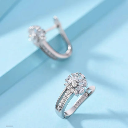 Joyería fina Pendientes de plata de ley 925 con incrustaciones de circonitas y flores de cristal. Joyas con dijes para mujer. Regalo de compromiso.