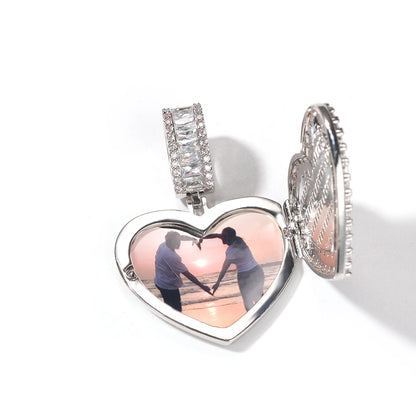 Medallón de fotos personalizado con forma de corazón de gran tamaño de THE BLING KING, colgante con marco, joyería de recuerdo de tenis para pareja, regalo de San Valentín