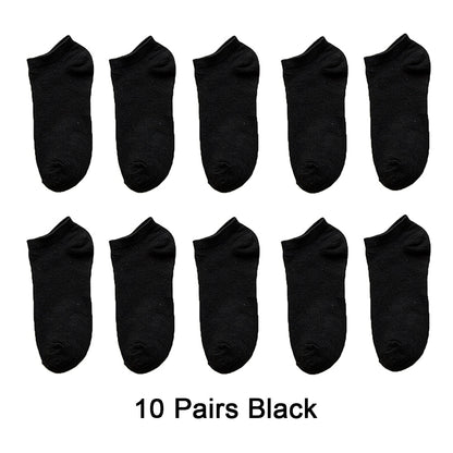 Venta al por mayor, 10 pares de calcetines unisex para hombre y mujer, transpirables, deportivos, de color liso, náuticos, cómodos, de algodón, hasta el tobillo, blancos.