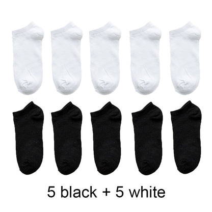 Venta al por mayor, 10 pares de calcetines unisex para hombre y mujer, transpirables, deportivos, de color liso, náuticos, cómodos, de algodón, hasta el tobillo, blancos.