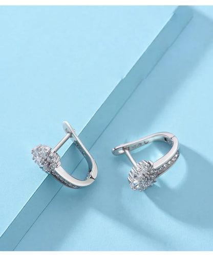 Joyería fina Pendientes de plata de ley 925 con incrustaciones de circonitas y flores de cristal. Joyas con dijes para mujer. Regalo de compromiso.