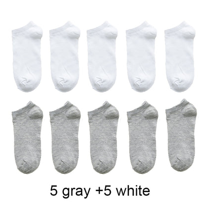 Venta al por mayor, 10 pares de calcetines unisex para hombre y mujer, transpirables, deportivos, de color liso, náuticos, cómodos, de algodón, hasta el tobillo, blancos.