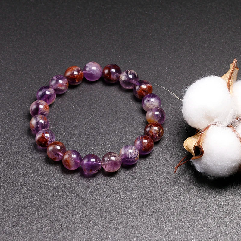 Genuine Natural Auralite 23 Bracelets Natural Stone Stretch Amethyst Round Bead Gem Bracelet Women Men Fine Jewelry Gift